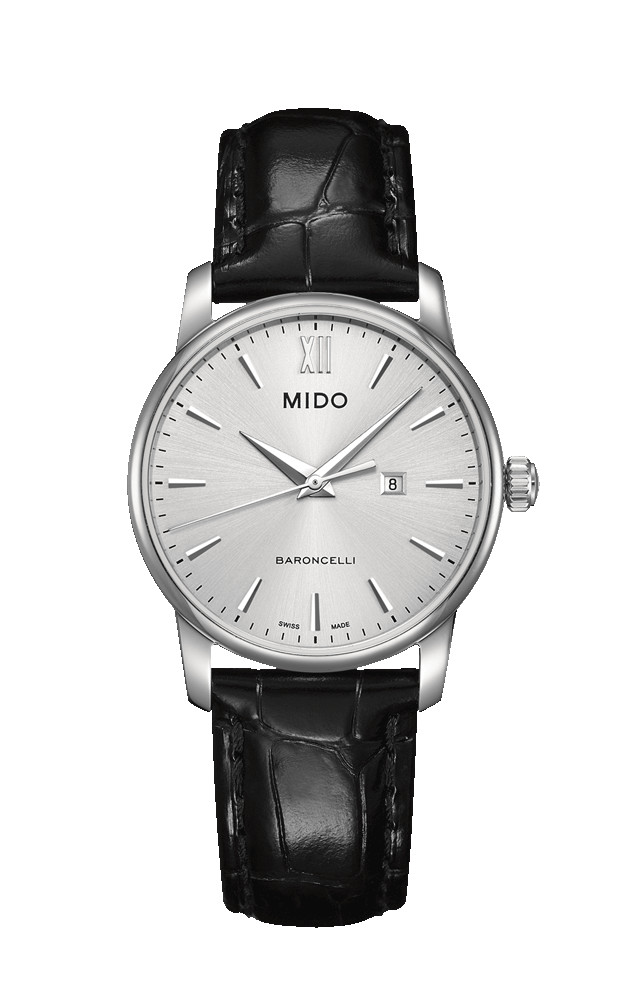 Mido Watches : M013.210.16.031.00 Quartz Silver Dial Date Black Leather Women Watch