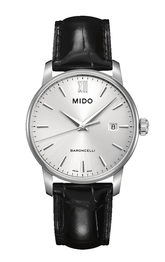 Mido Watches : M013.410.16.031.00 Quartz Silver Dial Date Black Leather Men Watch