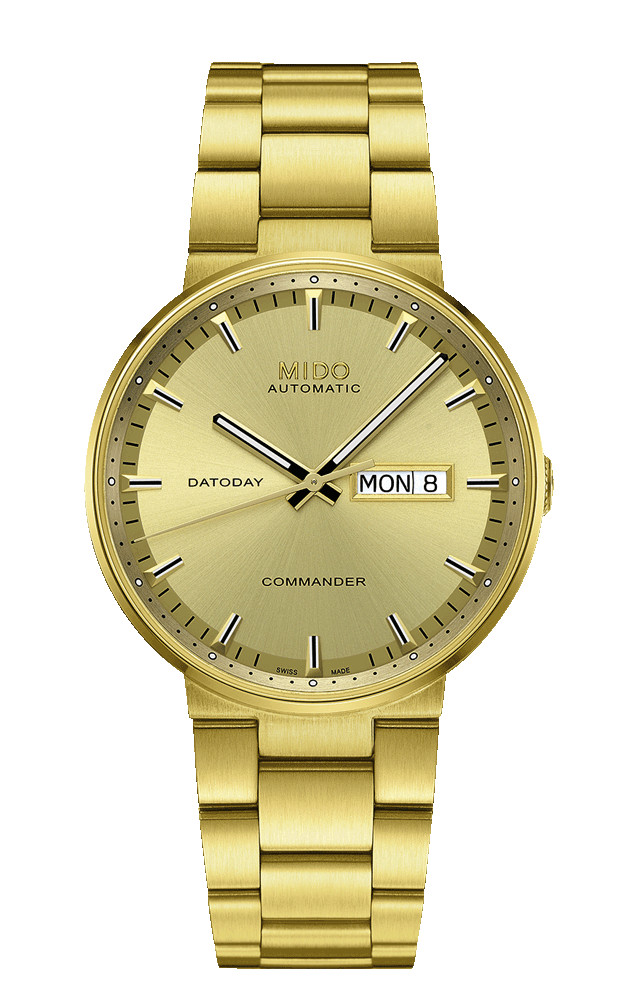 Mido Watches : M014.430.33.021.00 Automatic Gold Dial Day Date Shock Resistance Gold Tone Stainless Steel Men Watch