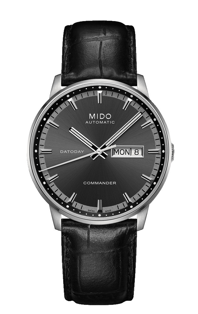 Mido Watches : M016.430.16.061.22 Automatic Black Dial Day Date Shock Resistance Black Leather Men Watch