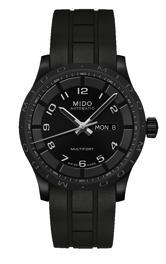 Mido Watches : M018.430.37.052.00 Automatic Black Dial Day Date Shock Resistance Black Rubber Men Watch