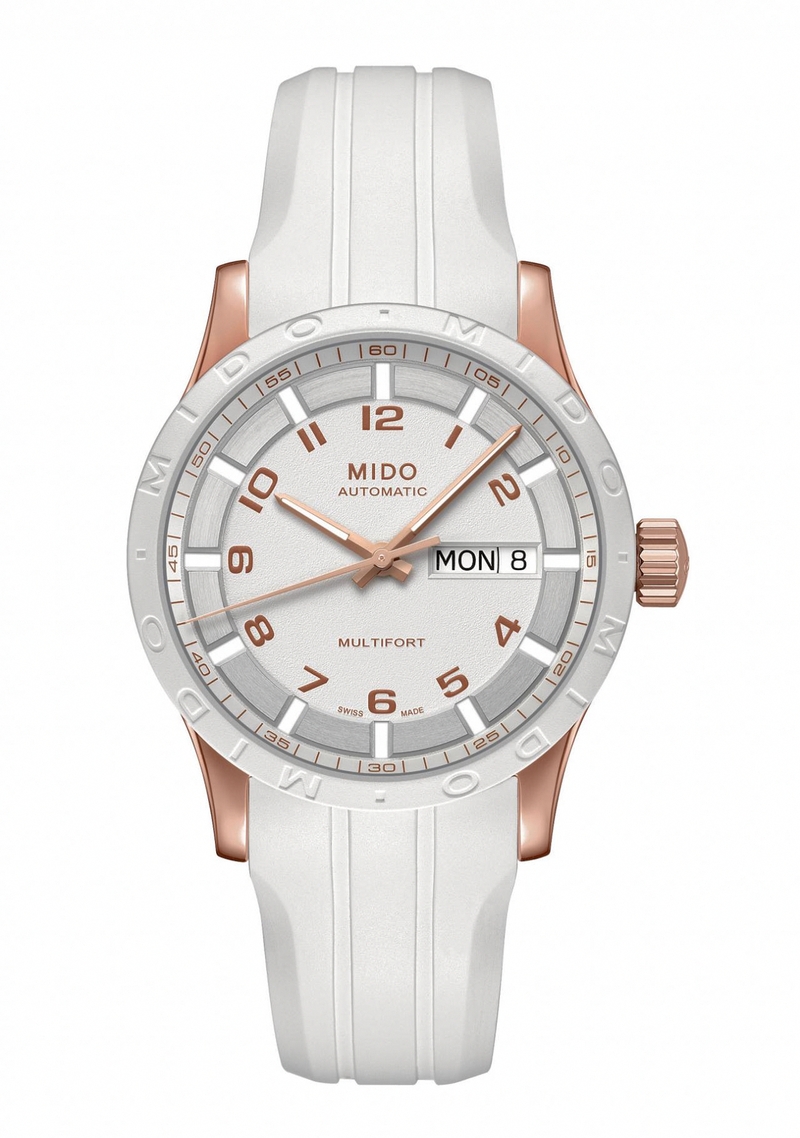 Mido Watches : M018.830.37.012.00 Automatic White Dial Day Date Shock Resistance White Rubber Women Watch