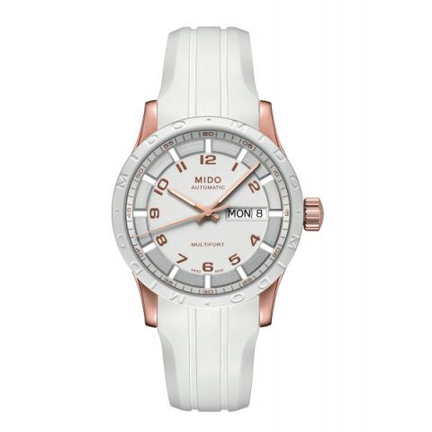 Mido Watches : M018.830.37.116.00 Automatic Mother of Pearl Diamond Dial Day Date White Rubber Women Watch