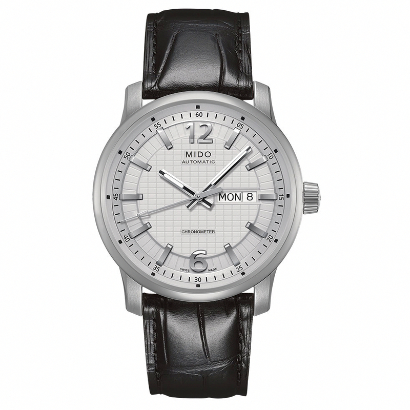 Mido Watches : M019.631.16.037.00 Automatic Chronometer Silver Dial Day Date Black Leather Men Watch