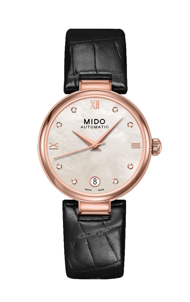 Mido Watches : M022.207.36.116.10 Automatic Mother of Pearl Diamond Dial Black Leather Women Watch