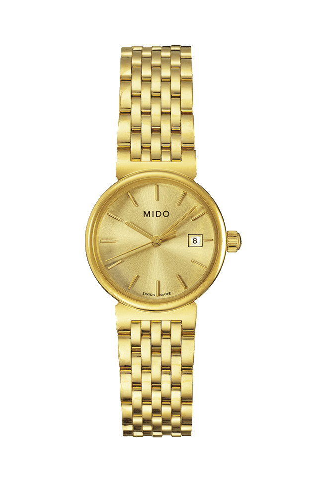 Mido Watches : M2130.3.12.1 Quartz Gold Dial Date PVD Gold Coating Stainless Steel Women Watch