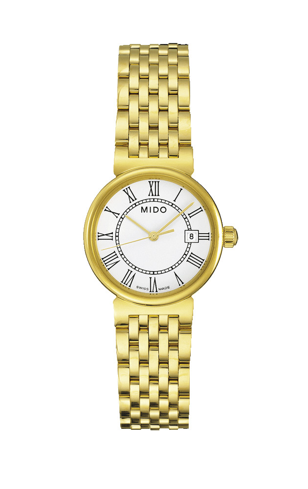 Mido Watches : M2130.3.26.1 Quartz White Dial Roman Numerals Date Gold Tone Stainless Steel Women Watch