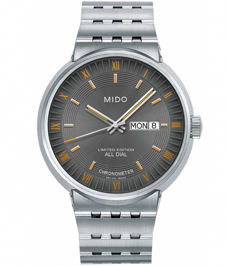 Mido Watches : M8340.4.23.1 Automatic Chronometer Limited Edition Black Dial Stainless Steel , Orange Roman Numeral Indices With Stainless Steel Bracelet Men Watch