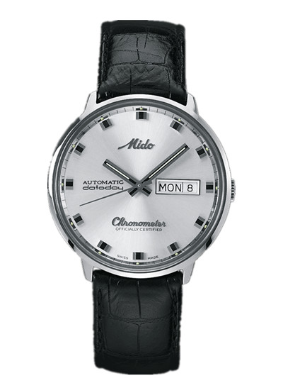 Mido Watches : M8419.4.C1.4 Automatic Chronometer Silver White Dial Stainless Steel Case With Black Leather Strap Men Watch