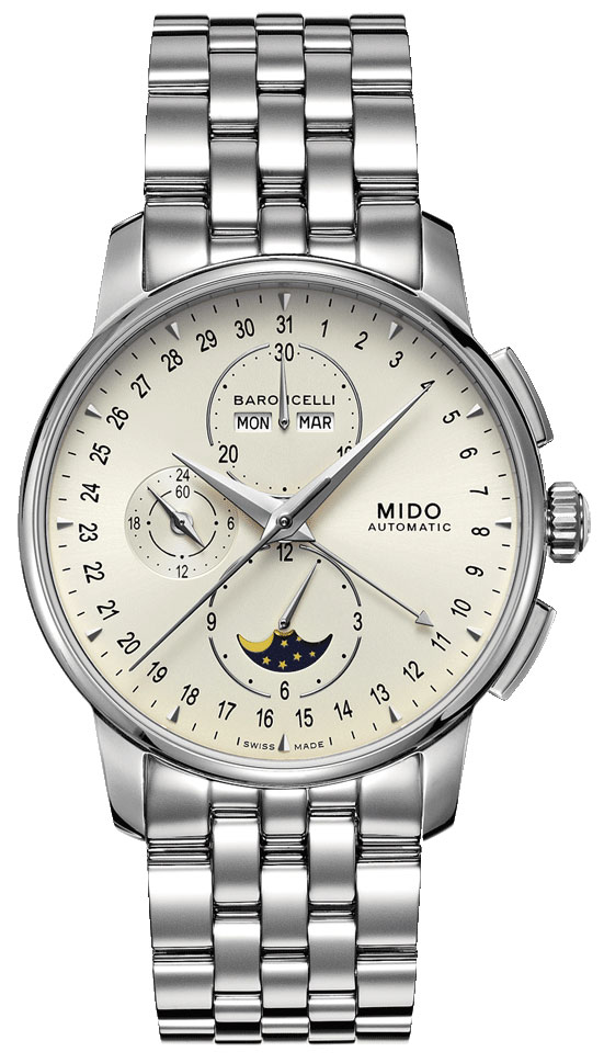 Mido Watches : M8607.4.M1.1 Automatic Chronograph White Dial Stainless Steel Case With Stainless Steel Bracelet Men Watch