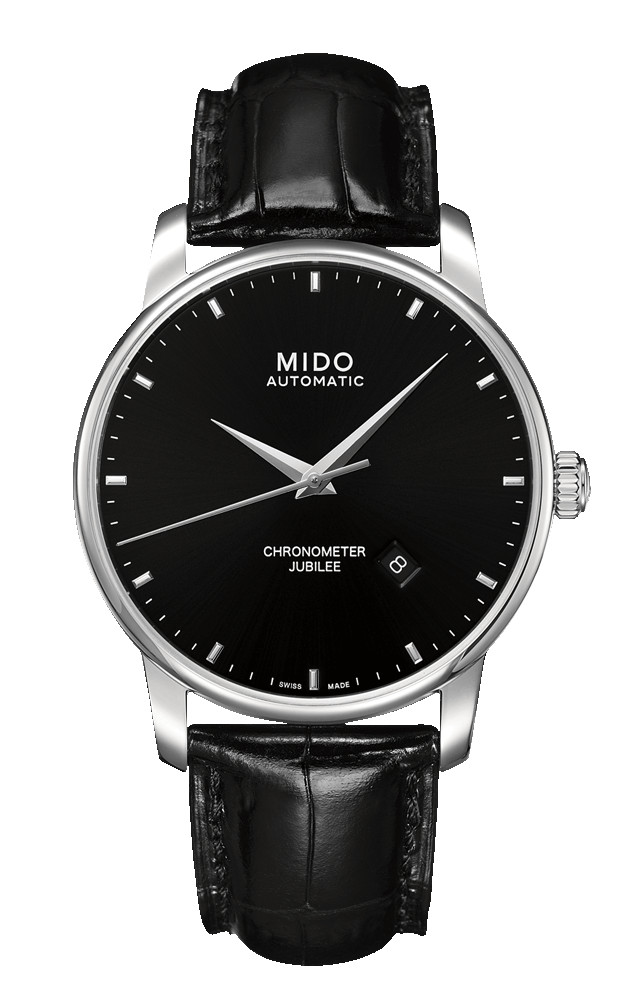Mido Watches : M8690.4.78.4 Automatic Chronometer Black Dial Date Shock Resistance Black Leather Men Watch