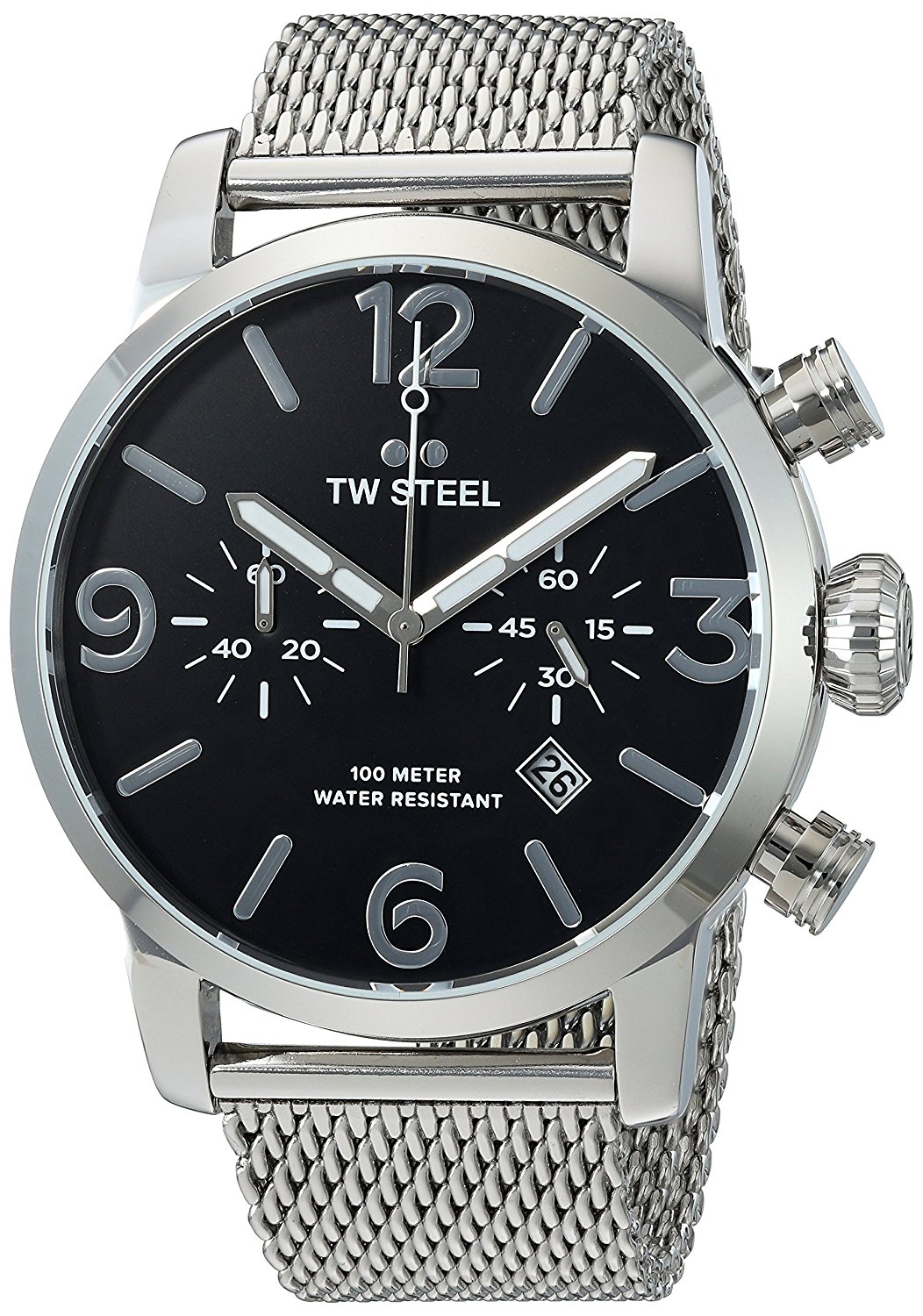 TW Steel Watches : MB13 Black Dial Chronograph Date Stainless Steel Men Watch