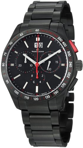 Maurice Lacroix Watches : MI1028-SS002-330 Quartz Chronograph Date Black Dial Stainless Steel Men Watch