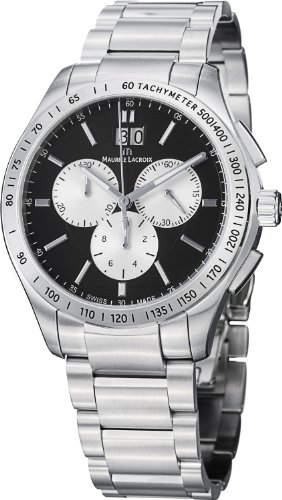 Maurice Lacroix Watches : MI1028-SS002-332 Quartz Chronograph Date Black Dial Stainless Steel Men Watch