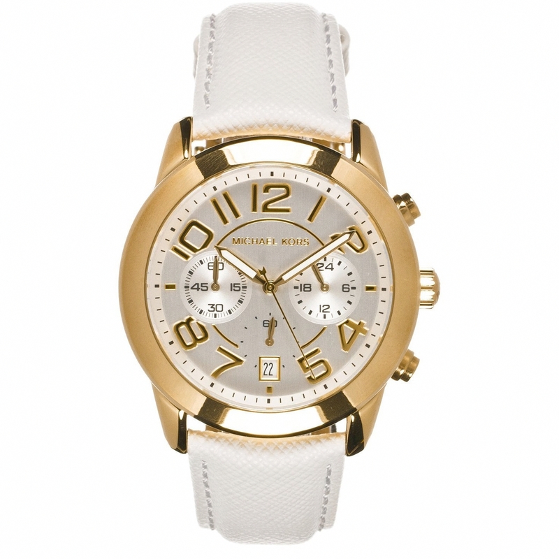 Michael Kors Watches : MK2288 Quartz Chronograph Dial Date White Leather Women Watch
