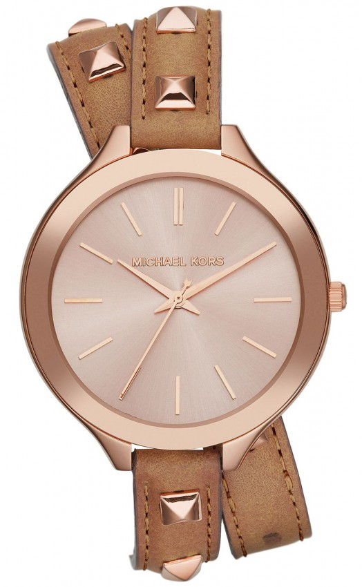 Michael Kors Watches : MK2299 Quartz Analog Rose Gold Stainless Steel Bezel Brown Leather Women Watch