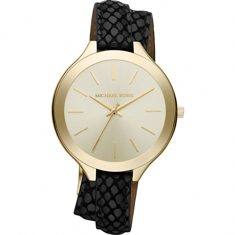Michael Kors Watches : MK2315 Quartz Champagne Dial Black Leather Women Watch