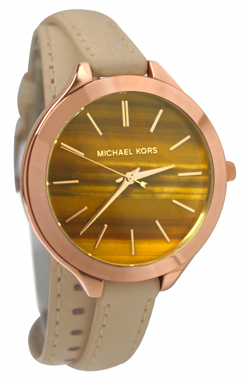 Michael Kors Watches : MK2328 Quartz Tiger Eye Dial Rose Gold Tone Stainless Steel Bezel Leather Women Watch