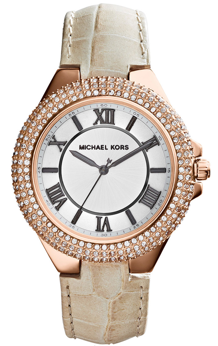 Michael Kors Watches : MK2330 Quartz Roman Numerals Dial Crystal Rose Gold Tone Stainless Steel Bezel Leather Women Watch