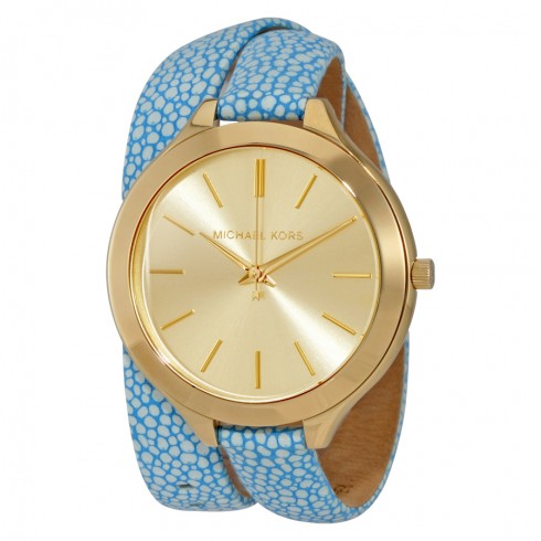 Michael Kors Watches : MK2478 Quartz Analog Blue Leather Wrap Women Watch