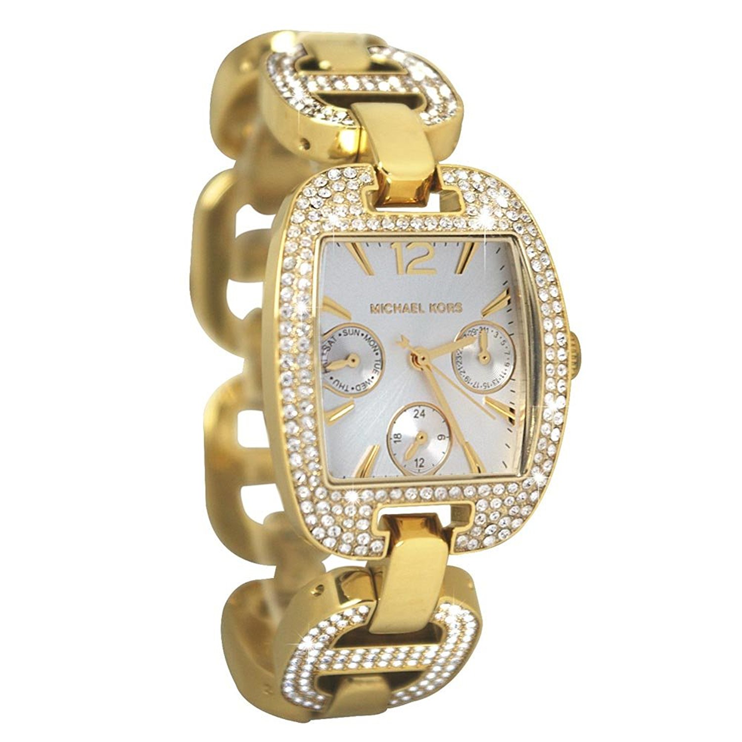 Michael Kors Watches : MK3234 White Dial Crystal Encrusted Gold Tone Stainless Steel Band Women Watch