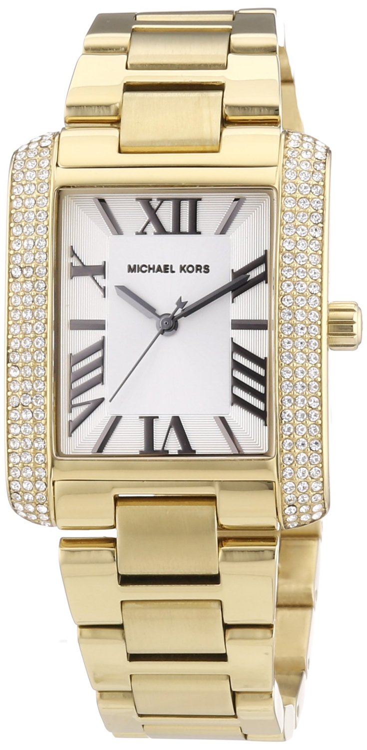 Michael Kors Watches : MK3254 Quartz White Roman Numerals Dial Gold Tone Stainless Steel Rectangle Women Watch