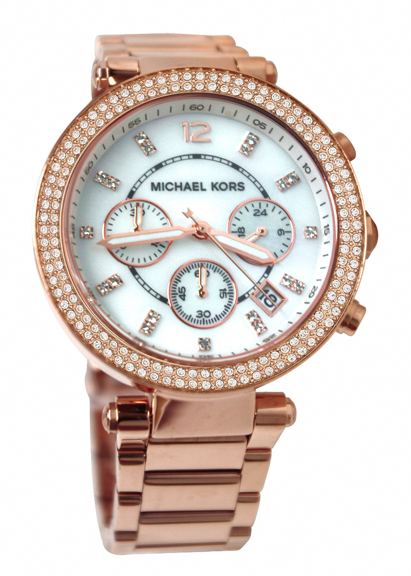 Michael Kors Watches : MK5491 Quartz Dial White with three hand movement, date window, sub dial chronograph and the Michael Kors logo Women Watch