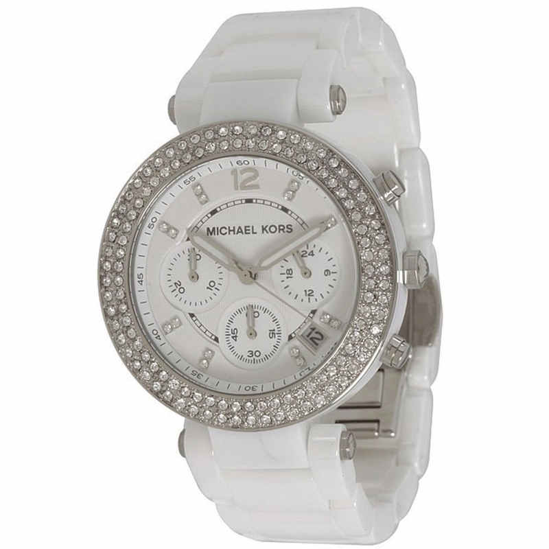 Michael Kors Watches : MK5654 Quartz Chronograph Crystal Date White Ceramic Women Watch