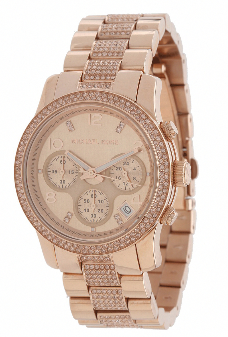 Michael Kors Watches : MK5827 Quartz Mid-Size Chronograph Date Crystal Bezel Rose Gold Tone Stainless Steel Women Watch