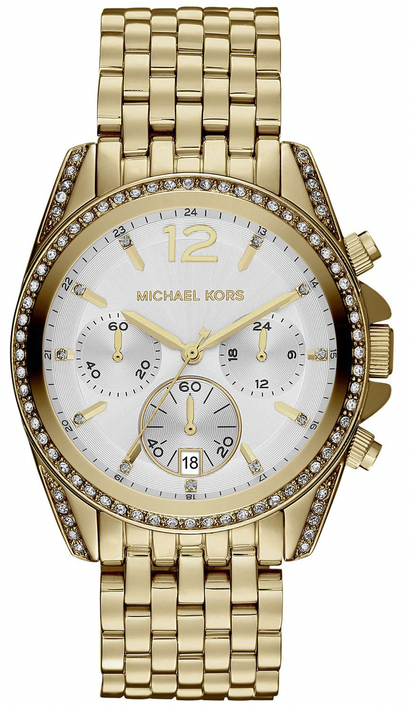 Michael Kors Watches : MK5835 Quartz Chronograph Date Crystal Bezel Gold Tone Stainless Steel Women Watch