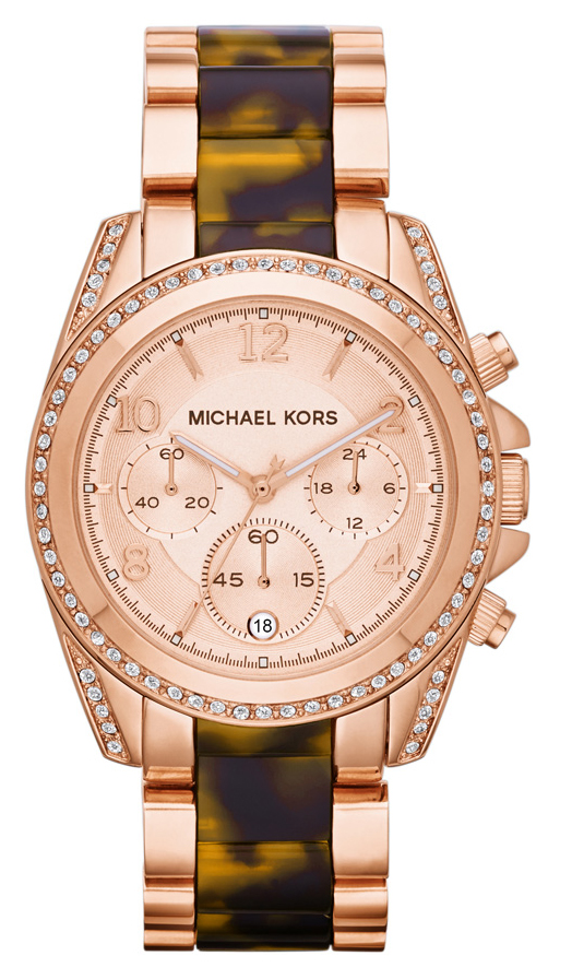 Michael Kors Watches : MK5859 Quartz Mid Size Chronograph Date Crystal Bezel Rose Gold Tone Stainless Steel Women Watch