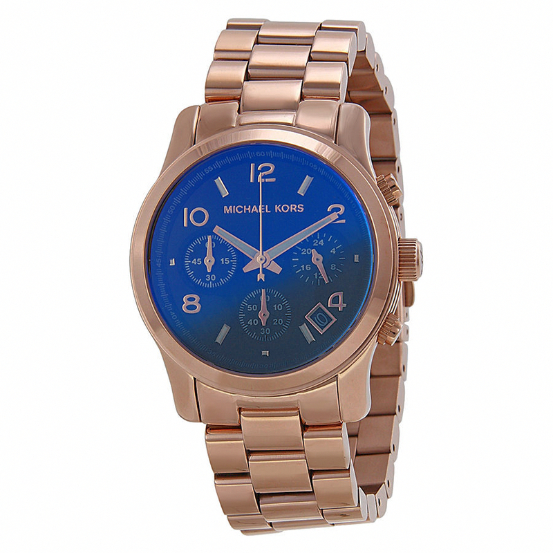 Michael Kors Watches : MK5940 Quartz Chronograph Blue Dial Date Rose Gold Tone Stainless Steel Women Watch