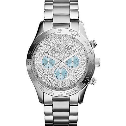 Michael Kors Watches : MK6076 Silver Crystal Pave Dial Fixed Stainless Steel With Tachymeter Band Women Watch