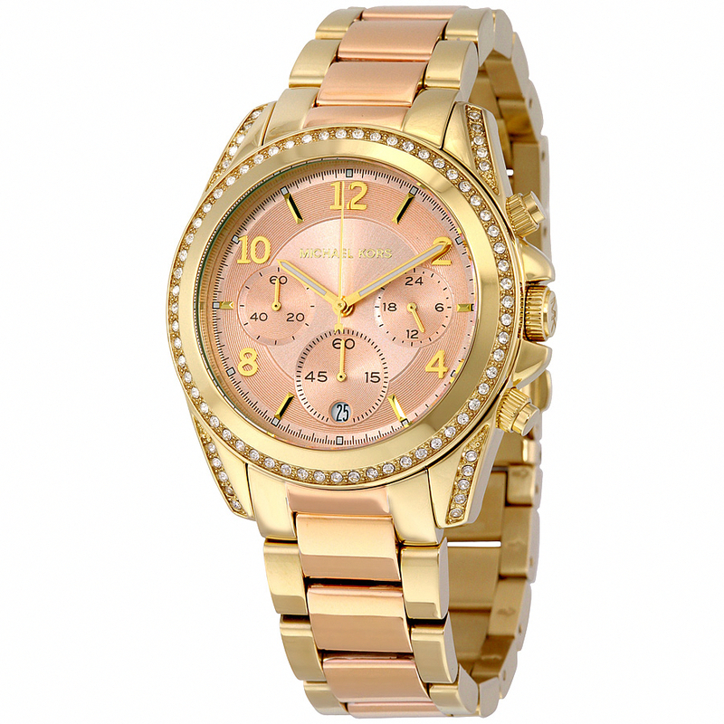 Michael Kors Watches : MK6316 Quartz Chronograph Date Crystal Bezel Two Tone Stainless Steel Women Watch