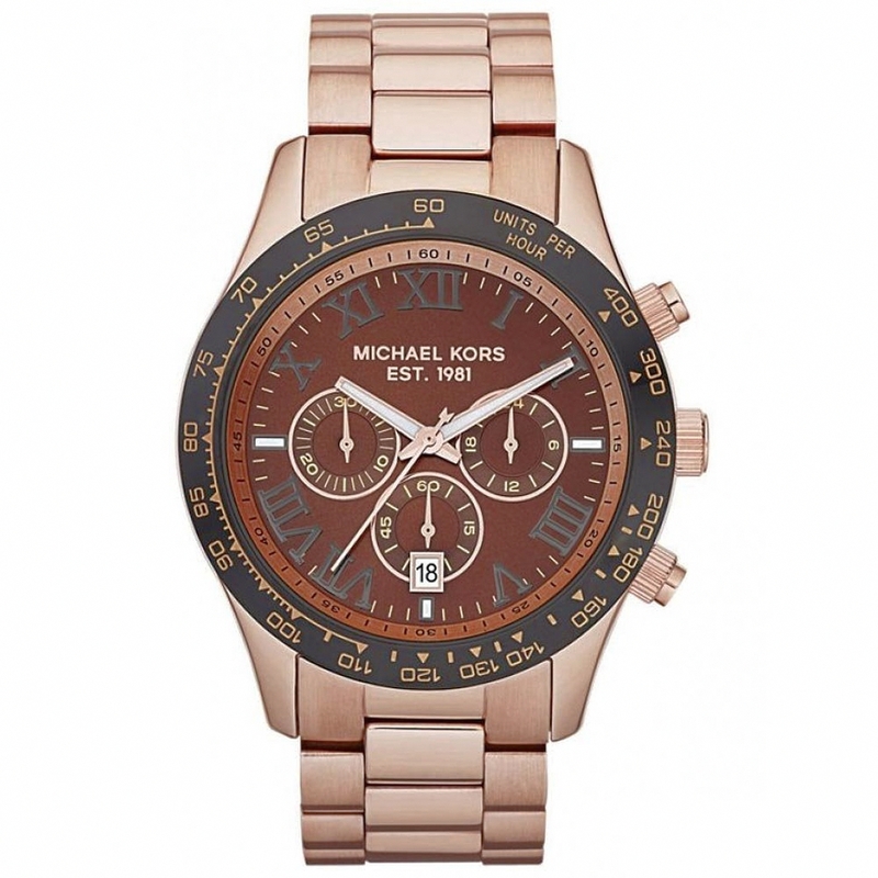 Michael Kors Watches : MK8247 Quartz Chronograph Date Brown Dial Rose Gold Tone Stainless Steel Women Watch
