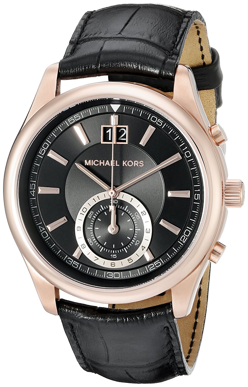 Michael Kors Watches : MK8460 Quartz Chronograph Date Black Leather Men Watch