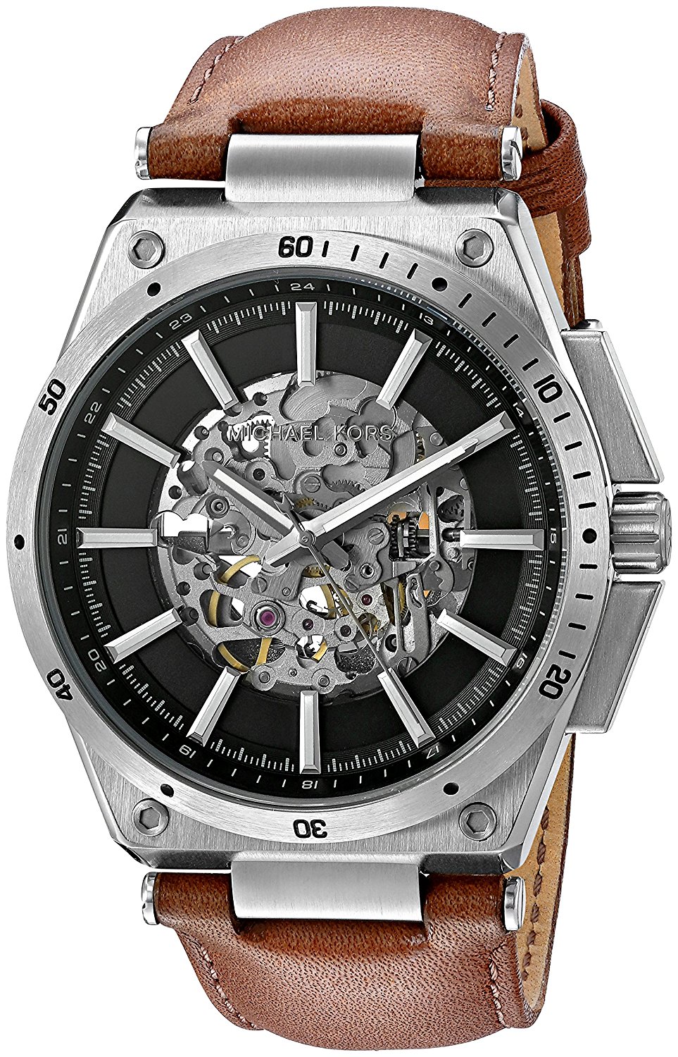 Michael Kors Watches : MK9030 Automatic Skeleton Dial Brown Leather Men Watch