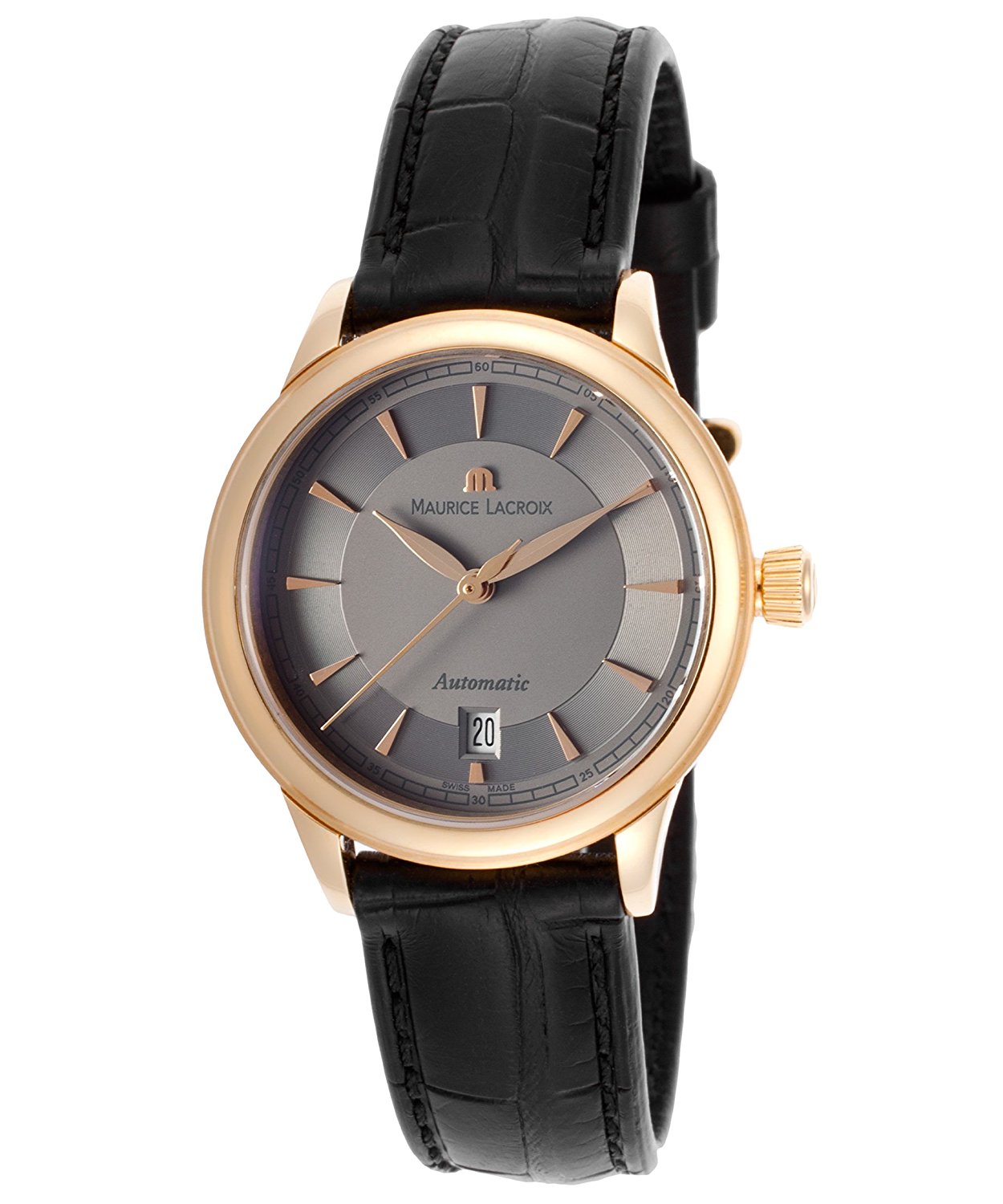 Maurice Lacroix Watches : MLACROIX-LC6003-PG101-230 Gunmetal Dial Crocodile Leather Band Women Watch