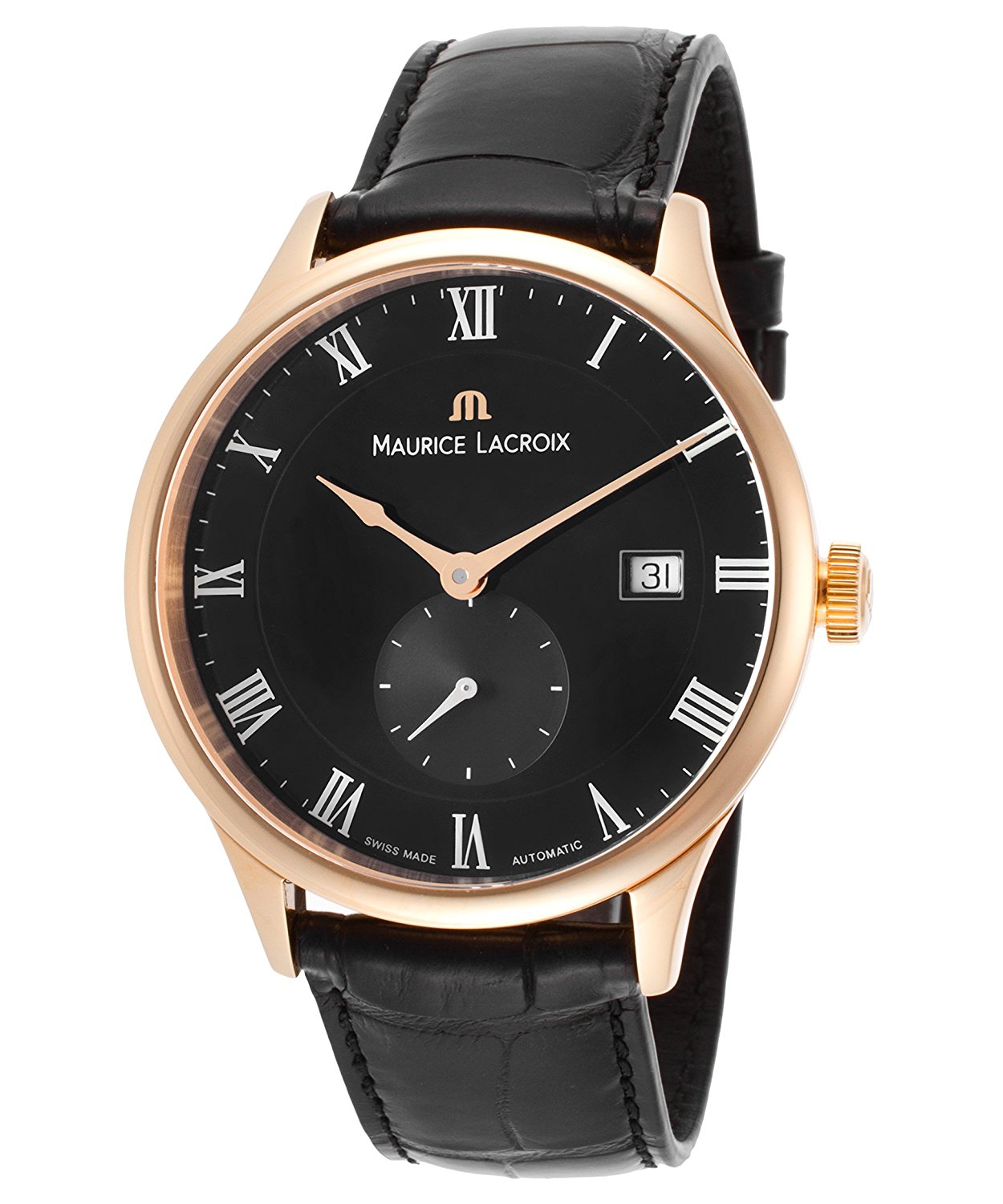 Maurice Lacroix Watches : mlacroix-MP6907-PG101-311 Black Dial Crocodile Leather Band Men Watch