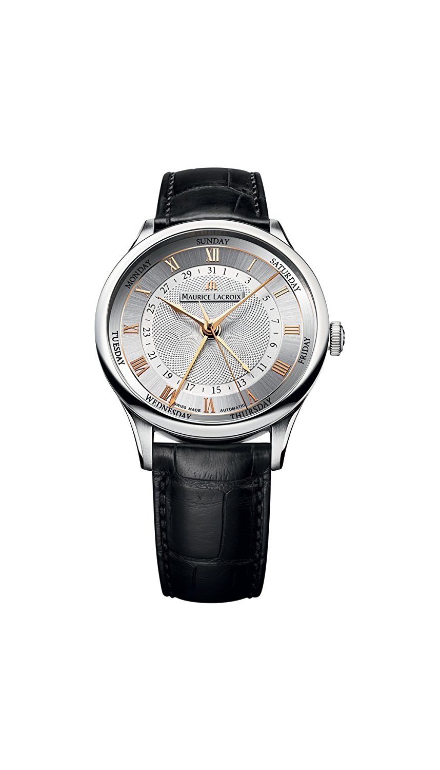 Maurice Lacroix Watches : MP6507-SS001-111 Automatic Day Date Black Leather Men Watch