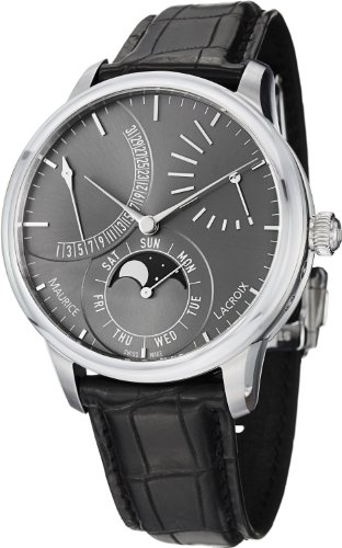 Maurice Lacroix Watches : MP6528-SS001-330 Automatic Day Date Moon Phase Retrograde Black Leather Men Watch
