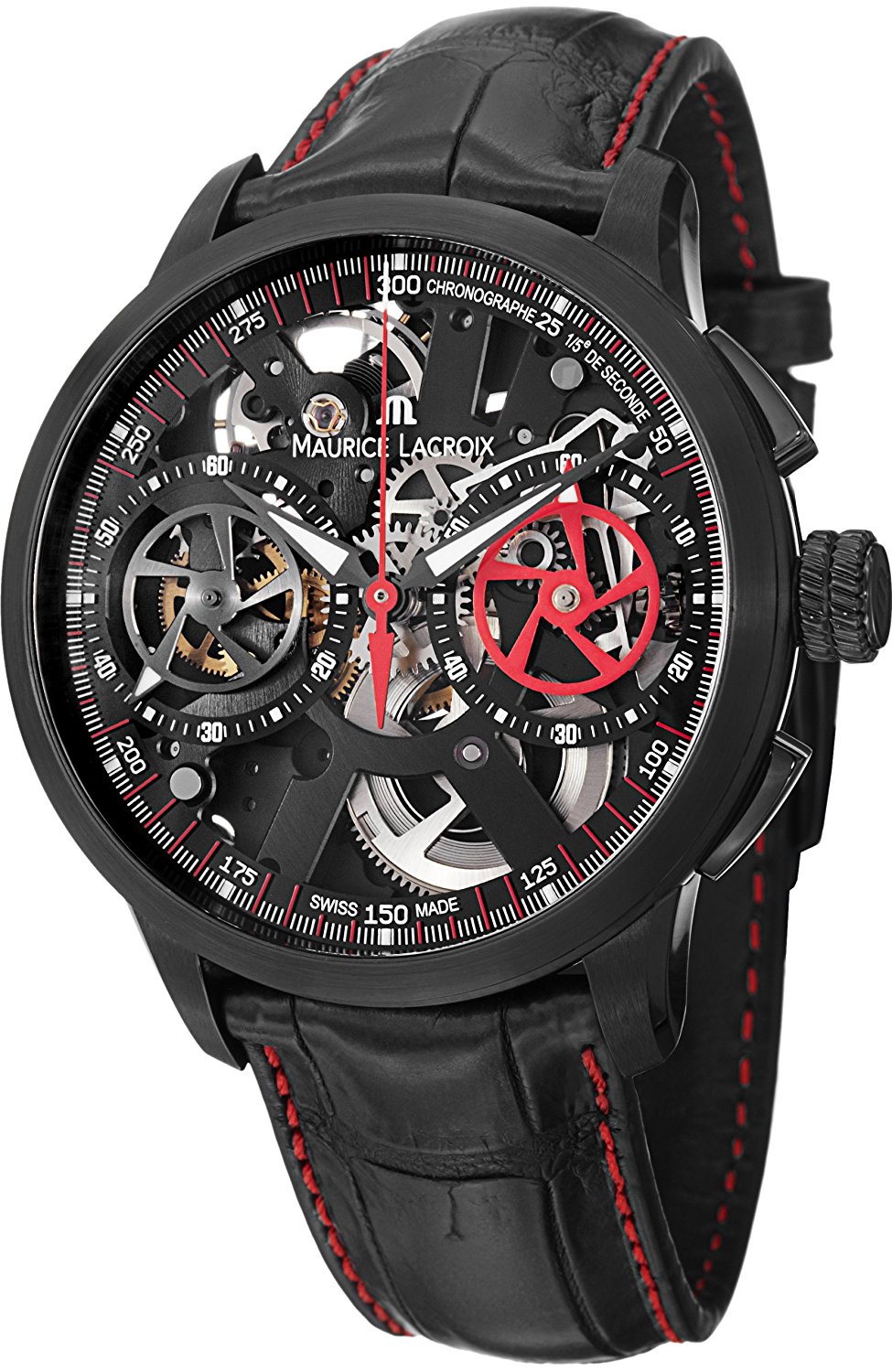 Maurice Lacroix Watches : MP7128-SS001-300 Skeleton Dial Black Leather Men Watch