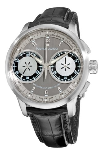 Maurice Lacroix Watches : MP7128-SS001-320 Mechanical Hand Wind Multicolor Dial Chronograph Black Leather Men Watch