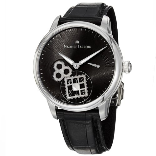 Maurice Lacroix Watches : MP7158-SS001-900 Mechanical Hand Wind Black Dial Power Reserve Leather Men Watch