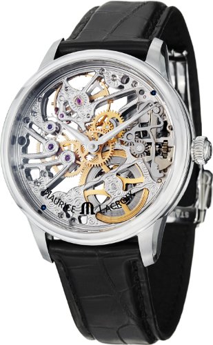 Maurice Lacroix Watches : MP7208-SS001-000 Mechanical Hand Wind Skeleton Dial Black Leather Men Watch