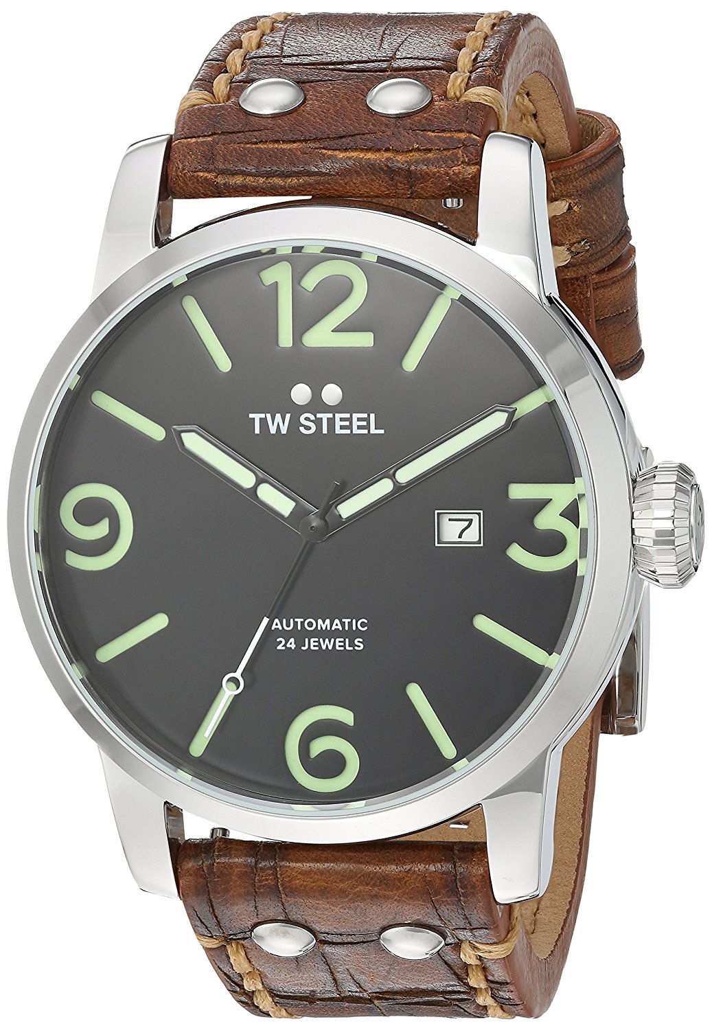 TW Steel Watches : MS16 Automatic Black Dial Date Brown Leather Men Watch