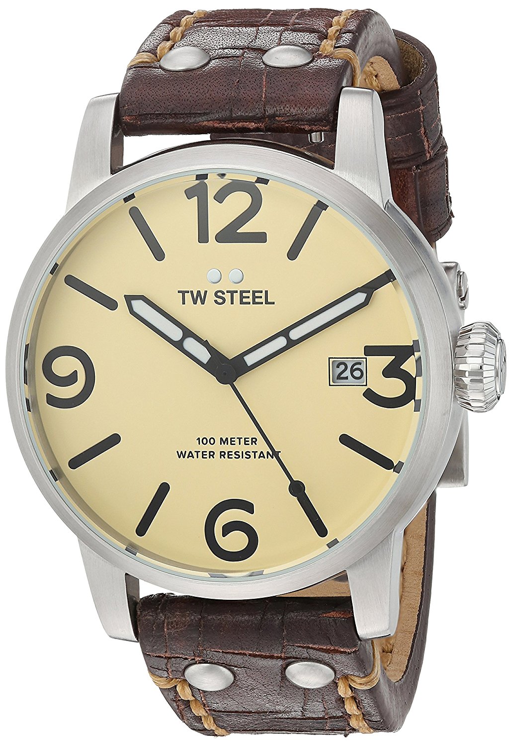TW Steel Watches : MS21 Quartz Beige Dial Date Brown Leather Men Watch