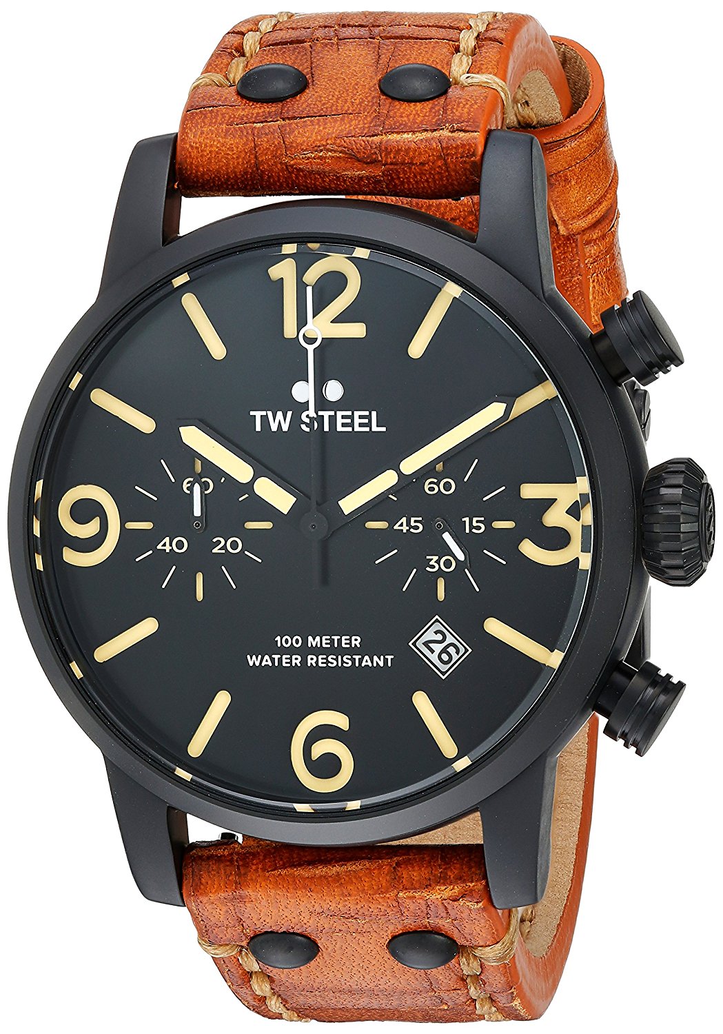 TW Steel Watches : MS33 Quartz Chronograph Date Brown Leather Men Watch