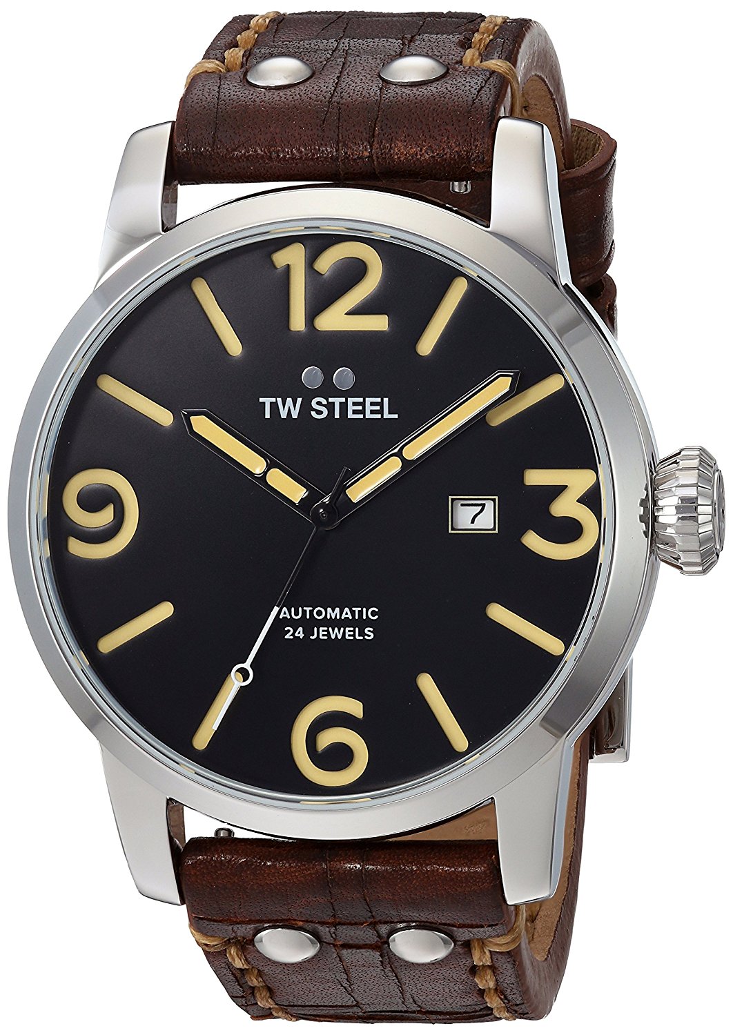 TW Steel Watches : MS6 Automatic Black Dial Date Brown Leather Men Watch