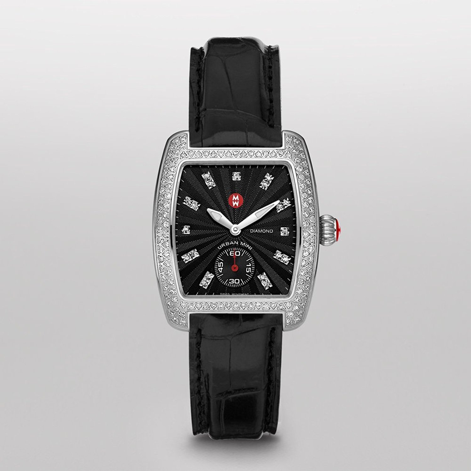 Michele Watches : MWW02A000408 Battery Operated Quartz Polished Stainless Steel Black Guilloche Diamond Dial Band Men Watch